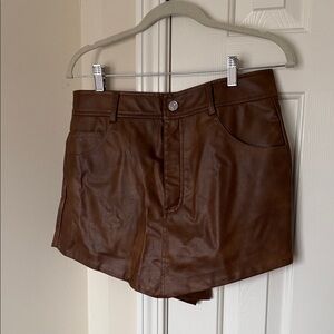 Zara High Waist Brown Leather Skort